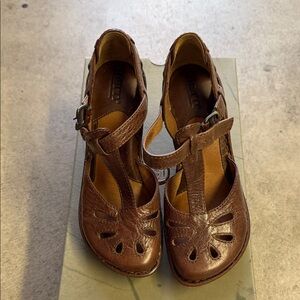 born Brown Leather T-Strap Shoes